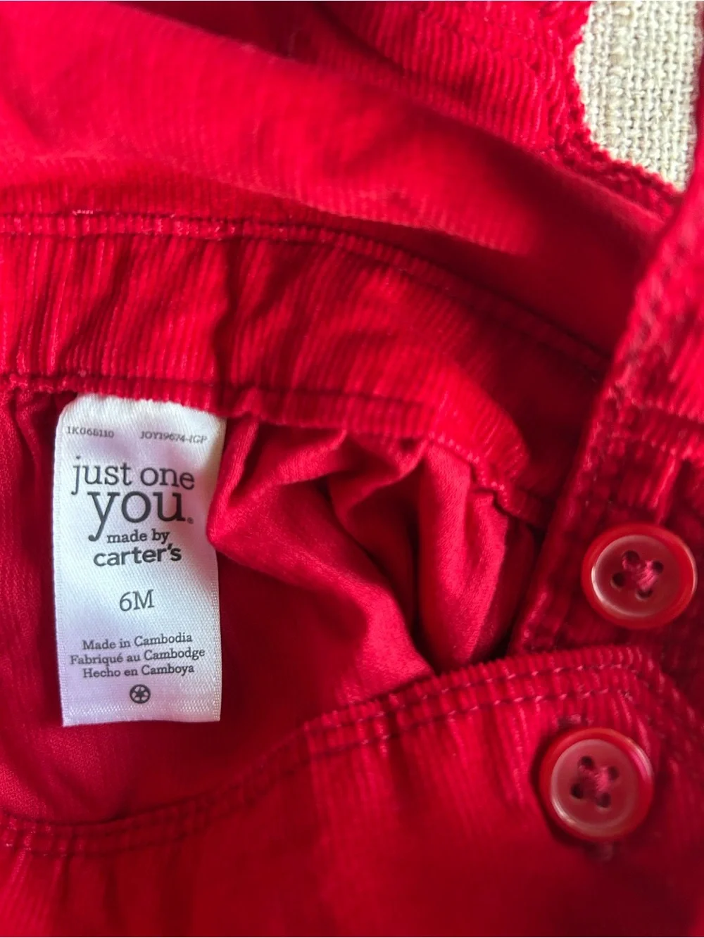 Red Corduroy Pinafore Dress — Size 6M